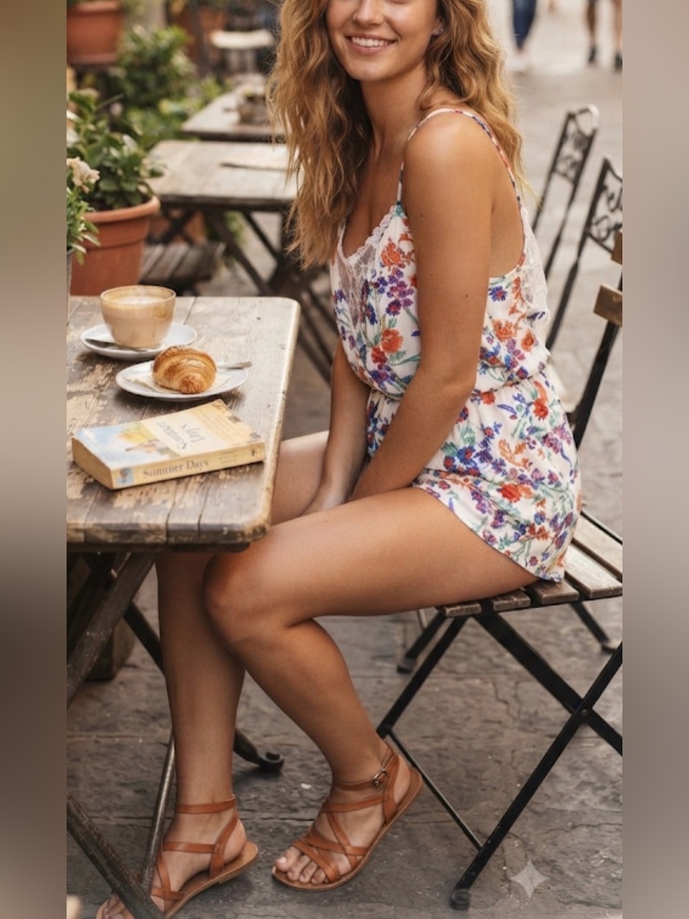 Tobi Floral w/ Lace Embellished Romper Small